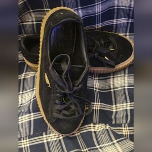 Puma Black Suede Sneakers with Gum Sole